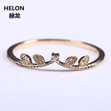 Solid 14k Yellow Gold Natural Diamond Women Engagement Ring Art Deco Millgrain Wedding Band Party Promise Ring Fine Jewelry Leaf