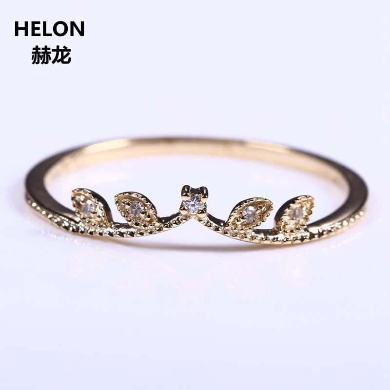 Solid 14k Yellow Gold Natural Diamond Women Engagement Ring Art Deco Millgrain Wedding Band Party Promise Ring Fine Jewelry Leaf