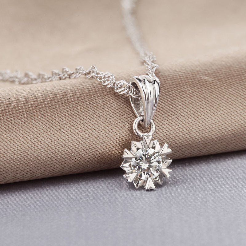 Solid 18K Gold 0.1ct Natural Diamond Pendant Necklace for Women - Free DHL Shipping