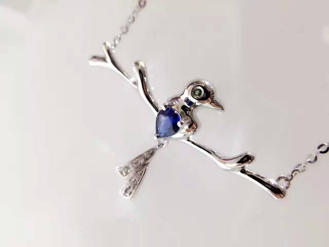 Solid 18K Gold 0.28ct Genuine Sapphire Pendant Necklace with 0.033ct Diamond Encrusted Wedding Engagement sapphire-jewelry