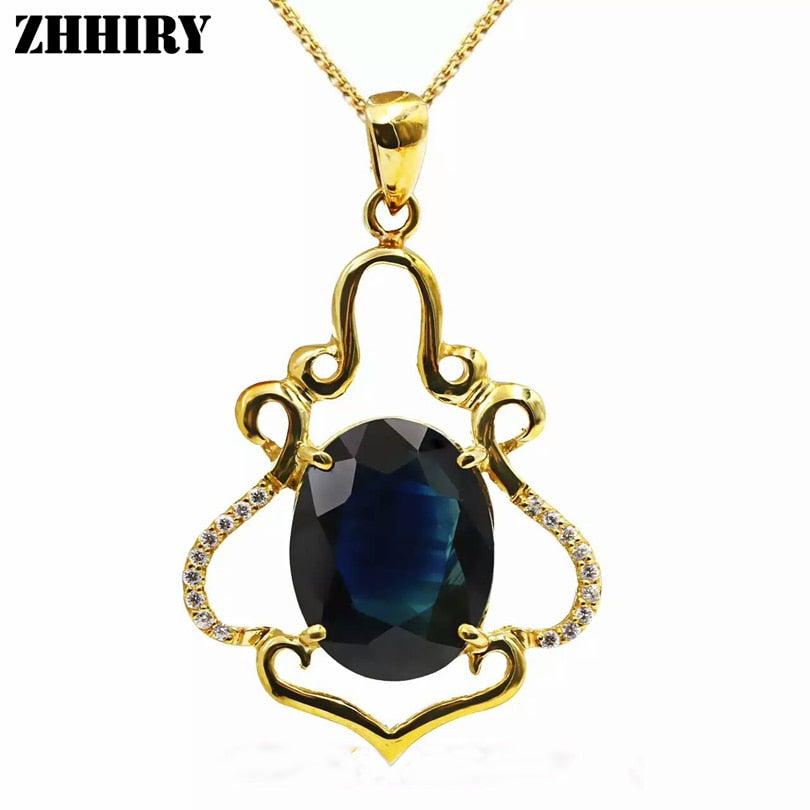 Solid 18K Rose Gold Natural Sapphire Necklace Pendant Genuine Women Jewelry With Chain ZHHIRY
