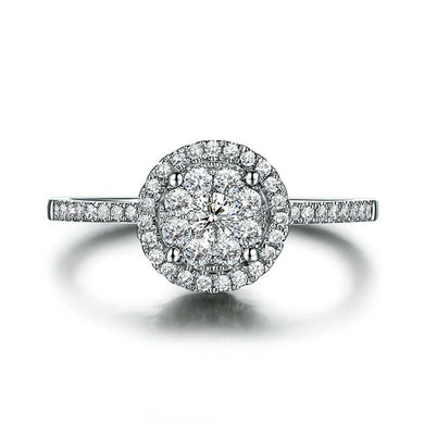 Solid 18k White Gold SI/H Natural Diamonds 0.45ct Cluster Women Engagement Wedding Ring 3ct Visual Effect