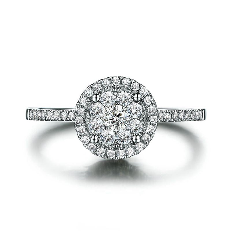 Solid 18k White Gold SI/H Natural Diamonds 0.45ct Cluster Women Engagement Wedding Ring 3ct Visual Effect