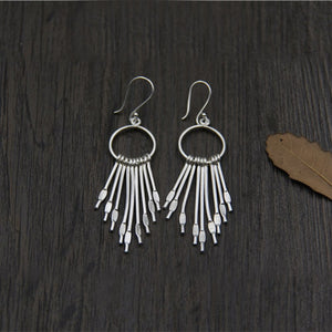 Solid 925 Sterling Silver Bohemia Big Tassel Fashion Earrings For Women Thai Silver hand made Ethnic Jewelry Brinco de prata