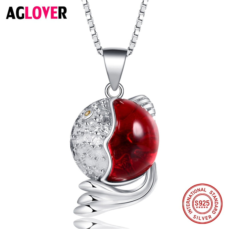 Collana con pendente rotondo in rubino creato da 12 mm in argento sterling massiccio 925 per donna 