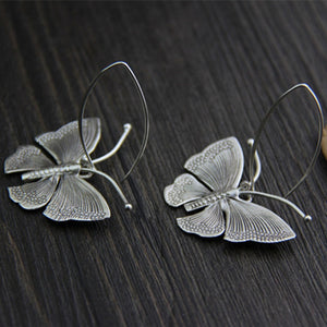 Solid 925 Sterling Silver Flying Butterfly Drop Earrings For Women Thai Silver hand made Ethnic Animal Jewelry Brinco de prata
