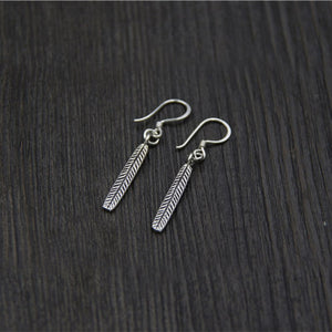 Solid 925 Sterling Silver Long Leaf Carved Vintage Drop Earrings For Women Thai Silver hand made Ethnic Jewelry Brinco de prata
