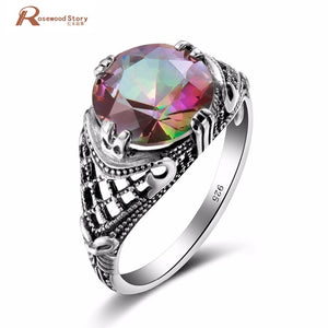 Anello in argento sterling massiccio da donna Anello da cocktail con topazio Mystic Rainbow Lab da uomo Gioielli da sera vuoti fatti a mano vintage 
