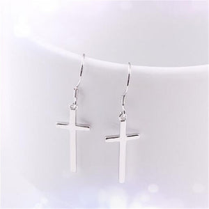 Solid Pure 925 Sterling Silver Cross Drop Dangle Hook Earrings For Women Girls Jewelry Gift Pendientes Aros Oorbellen Orecchini