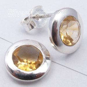 Solid Silver Sparkling YELLOW Citrines Wonderful Setting s Earrings 1.0CM1 Pair of Earring