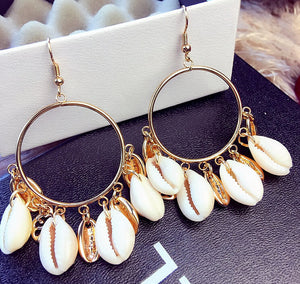 South Korea's New Summer Bohemian Natural Shell Round Drop Earrings Vacation Jewelry for Women