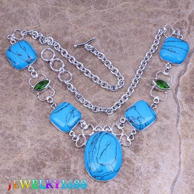 Sparkling Blue Natural Stone 925 Sterling Silver Grade Necklace L722