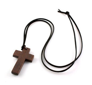 Price New Fashion Star Paragraph Wooden Cross Pendants Necklaces Black Leather Chain Necklaces For Women