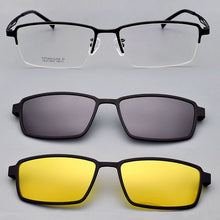 Load image into Gallery viewer, Spectacle Frame Pure Titanium Matte Black Glasses Frame Large For Men with Magnet Clips Mirror Sunglasses Night-Vision Mirror