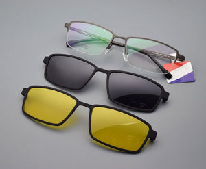 Spectacle Frame Pure Titanium Matte Black Glasses Frame Large For Men with Magnet Clips Mirror Sunglasses Night-Vision Mirror