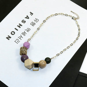 Spring New Fashion Personality Woman Necklace Geometric Wood Beads Pendant Necklaces Short Chain Trendy Accessories Jewelry