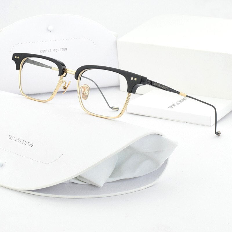 Square 2023 Korean brand design Eyeglasses frames HAVANA Women Men titanium Eyewear Frames For Reading Myopia Prescription lens