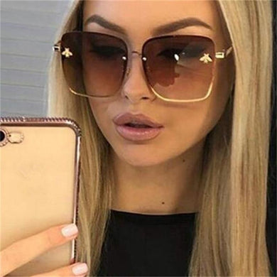 Square Bee Sunglasses Women Brand Designer Rimless Sun Glasses Shades Metal Gradient Ladies Classic Retro Eyeglasses