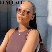 Load image into Gallery viewer, Square Brown Vintage Sunglasses Women  Brand Small Rectangle Sun Glasses Female Gradient Shades Rimless Oculos De Sol