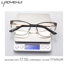 Carica l&#39;immagine nel visualizzatore di Gallery, Square Cat Eye Women Prescription Eyeglasses Men Rectangle Metal Fake Glasses Without Diopters Retro Decorative Eyewear Frames