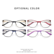 Carica l&#39;immagine nel visualizzatore di Gallery, Square Cat Eye Women Prescription Eyeglasses Men Rectangle Metal Fake Glasses Without Diopters Retro Decorative Eyewear Frames