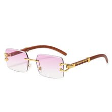Carica l'immagine nel visualizzatore di Gallery, Square Diamond Leopard Decro Sun Glasses 2023 Brand Design Rectangle Rimless Gradient Pink Blue Color Wood Printting Sunglasses
