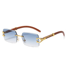 Carica l'immagine nel visualizzatore di Gallery, Square Diamond Leopard Decro Sun Glasses 2023 Brand Design Rectangle Rimless Gradient Pink Blue Color Wood Printting Sunglasses