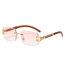 Carica l'immagine nel visualizzatore di Gallery, Square Diamond Leopard Decro Sun Glasses 2023 Brand Design Rectangle Rimless Gradient Pink Blue Color Wood Printting Sunglasses