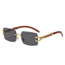 Carica l'immagine nel visualizzatore di Gallery, Square Diamond Leopard Decro Sun Glasses 2023 Brand Design Rectangle Rimless Gradient Pink Blue Color Wood Printting Sunglasses