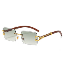 Carica l'immagine nel visualizzatore di Gallery, Square Diamond Leopard Decro Sun Glasses 2023 Brand Design Rectangle Rimless Gradient Pink Blue Color Wood Printting Sunglasses