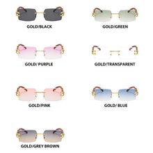 Carica l'immagine nel visualizzatore di Gallery, Square Diamond Leopard Decro Sun Glasses 2023 Brand Design Rectangle Rimless Gradient Pink Blue Color Wood Printting Sunglasses