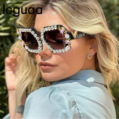 Square Diamond Sunglasses Women 2023  Brand Designer Colorful Rhinestones Sunglasses Stylish Eyewear Shades UV400 Oculos