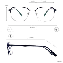 Load image into Gallery viewer, Square Male Full Rim Metal Black Large Size Glasses Frame With TR90 Temple For Myopia Reading Multifocal Lenses