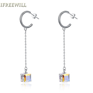 Square Natural Crystal drop earrings for woman long classic fashion and fine 925 silver jewelry party gift
