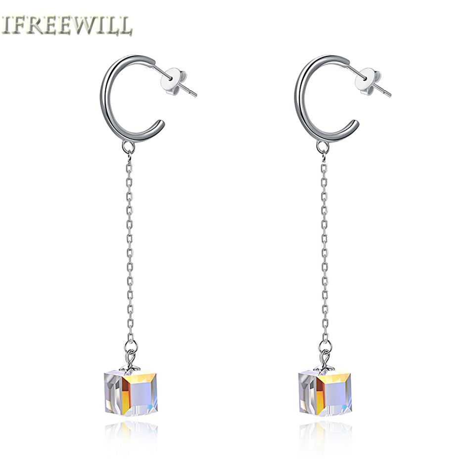 Square Natural Crystal drop earrings for woman long classic fashion and fine 925 silver jewelry party gift