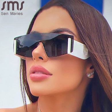 Square Oversized Sunglasses One Lens Brand Designer Sunglasses Rimless Men Women Shades UV400 Vintage Glasses