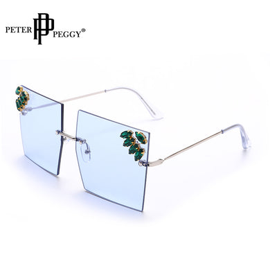 Occhiali da sole quadrati oversize da donna Occhiali da sole vintage senza montatura con diamanti per occhiali da donna in metallo con montatura grande a specchio