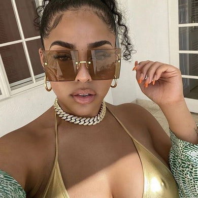 Square Oversized Sunglasses Women Vintage  Rimless Sun Glasses For Female Big Frame Gradient Mirror Metal Oculos De Sol