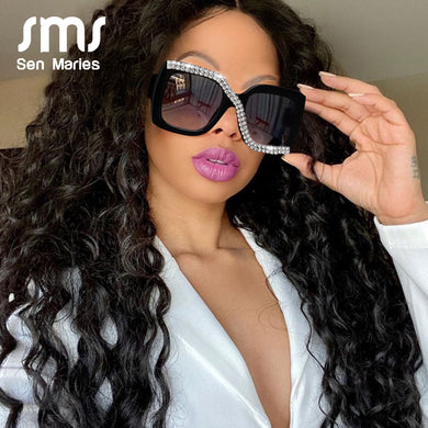 Square Rhinestone Sunglasses Women  Vintage Oversized Sunglasses Unique One Piece Diamond Glasses Shades gafas de sol