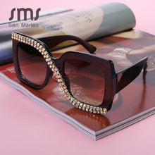 Load image into Gallery viewer, Square Rhinestone Sunglasses Women  Vintage Oversized Sunglasses Unique One Piece Diamond Glasses Shades gafas de sol