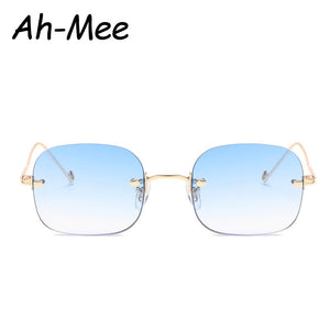 Square Rimless Sunglasses Women Vintage Sun Glasses Retro Small Frame Summer Style Female uv400 Blue Gradient Eyeglass