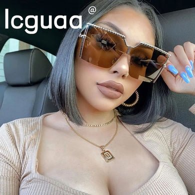 Square Semi-Rimless Sunglasses For Women Mens UV400 Gradient Sun Glasses 2023 Influencer Fashionable Trendy Women's