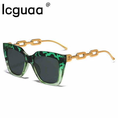 Square Summer Beach Sunglasses UV400 2023 Flat Top Cat Eyes Vintage Outfit Sunscreen Gold Chain Sun Glasses