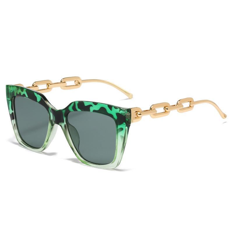 Square Summer Beach Sunglasses UV400 2023 Flat Top Cat Eyes Vintage Outfit Sunscreen Gold Chain Sun Glasses