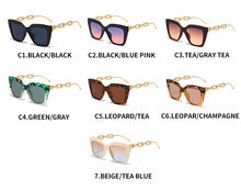 Load image into Gallery viewer, Square Summer Beach Sunglasses UV400 2023 Flat Top Cat Eyes Vintage Outfit Sunscreen Gold Chain Sun Glasses