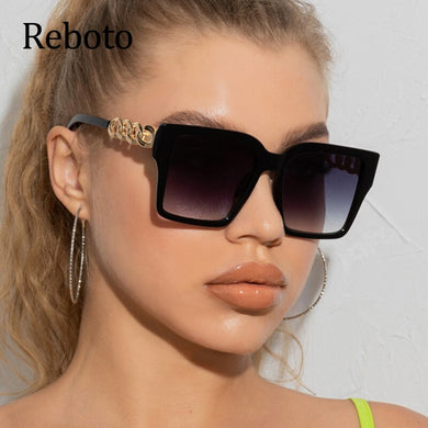 Square Sunglasses For Women Oversize Brand Designer Alloy Chain Frame Woman Sun Glasses Female Vintage Sun Shades