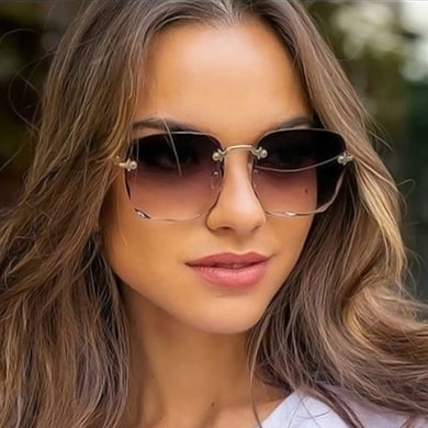 Square Sunglasses Women Brand Designer Rimless Gradient Sun Glasses Shades Cutting Lens Ladies Frameless Eyeglasses