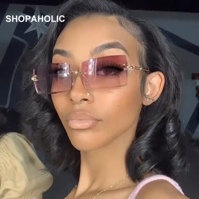 Square Sunglasses Women Brand Designer Rimless Gradient Sun Glasses Shades Cutting Lens Ladies Frameless Eyeglasses