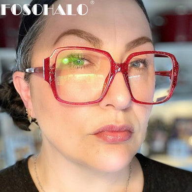 Square TR90 Optical Frame Glasses Anti-Blue Light Blocking Glitter Frame Lens Prescription Myopia Computer Glass Eyeglasses