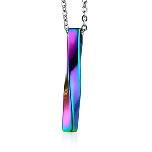 Square Twisted Column Pendant Necklace for Men Stainless Steel Male Female Couples Jewelry Oxidation Rainbow Silver Gold Tone